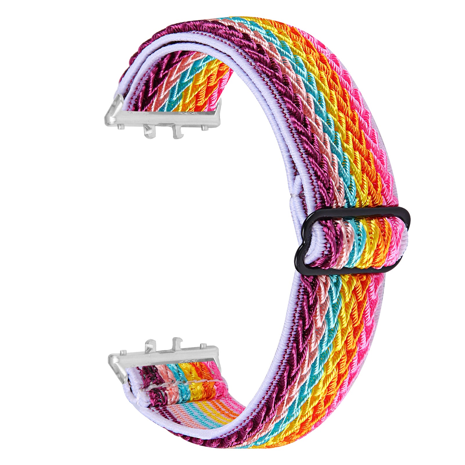 For Samsung Galaxy Fit3 SM-R390 Woven Watch Strap Adjustable Wrist Band with Silver Connector - White