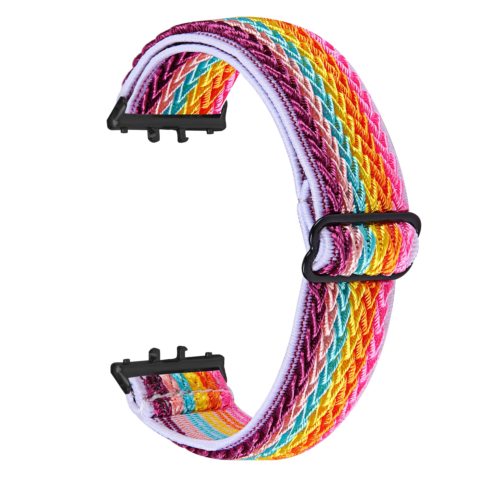 For Samsung Galaxy Fit3 SM-R390 Woven Watch Strap Elastic Wrist Band, Black Connector - White