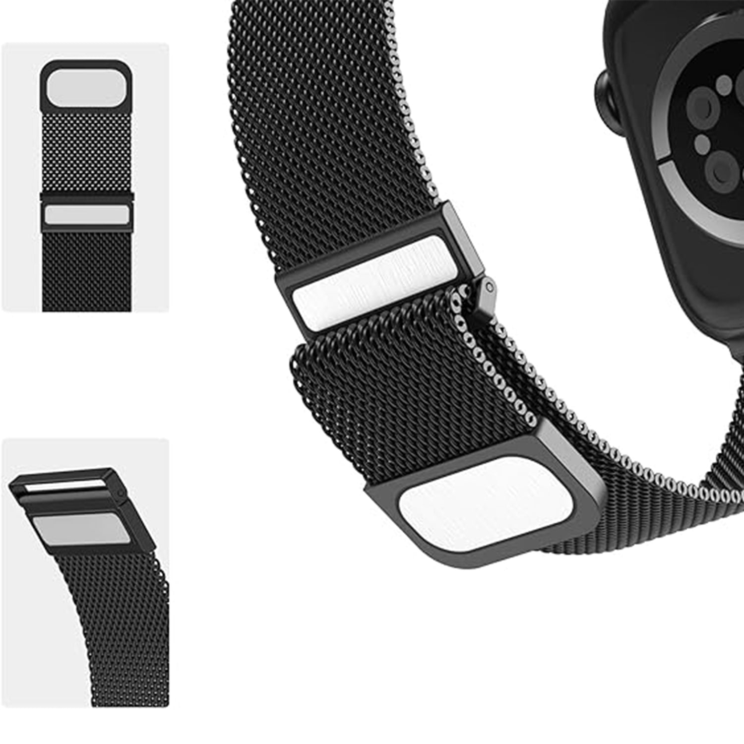 For Apple Watch Series 9 8 7 41mm / 6 5 4 SE (2023) SE (2022) SE 40mm / 3 2 1 38mm Milanese Mesh Loop Magnetic Watch Band - Black