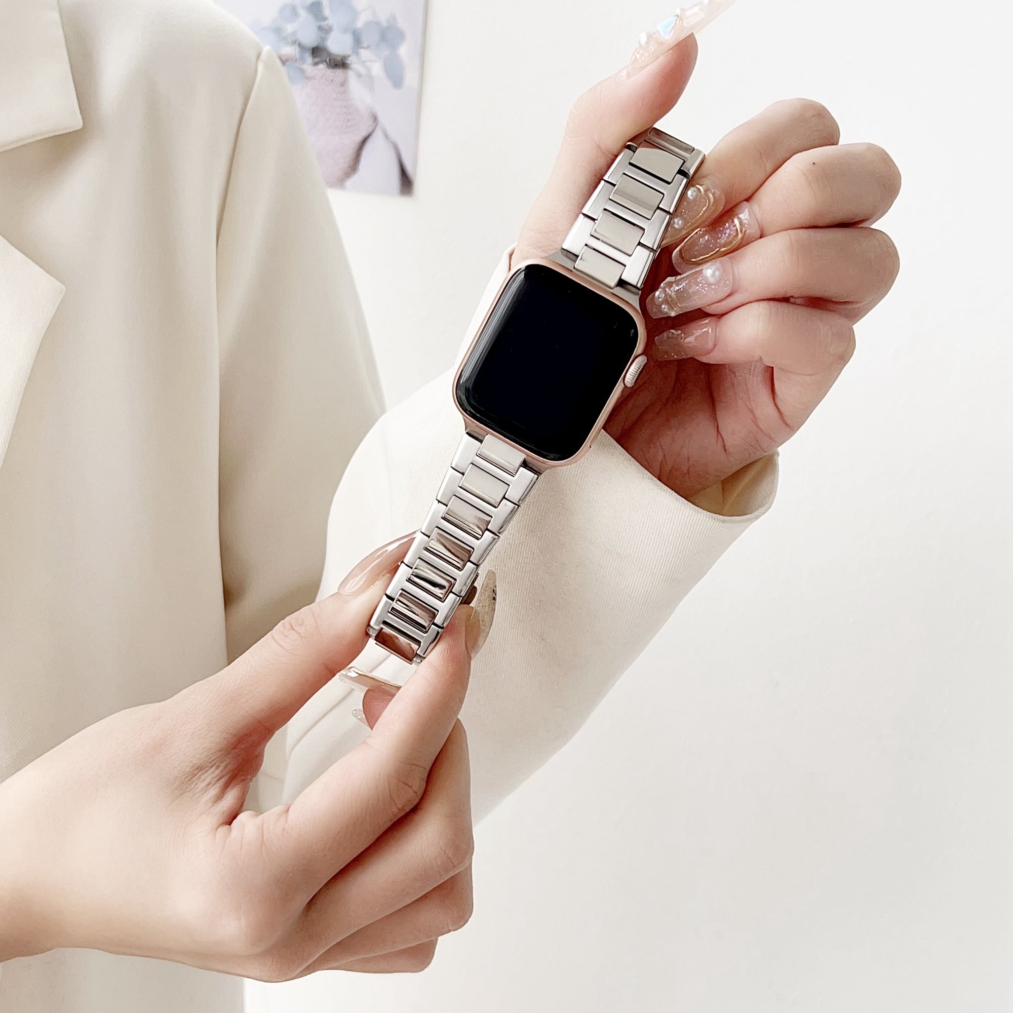 For Apple Watch Ultra 2 Ultra 49mm / Series 9 8 7 45mm / 6 5 4 SE (2022) SE (2023) SE 44mm / 3 2 1 42mm Stainless Steel Band Watch Strap