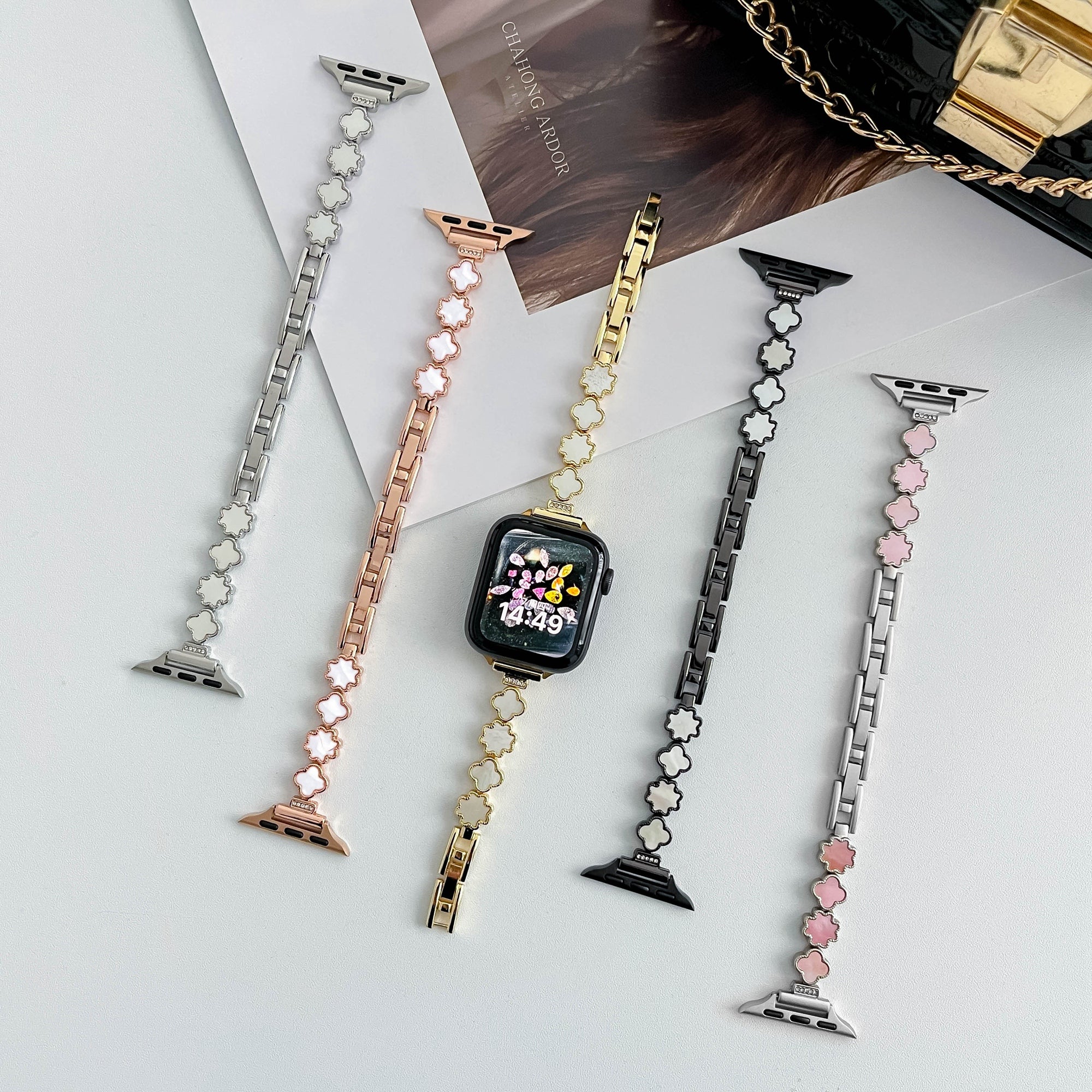 For Apple Watch Ultra 2 Ultra 49mm / 9 8 7 45mm / 6 5 4 SE (2023) SE (2022) SE 44mm / 3 2 1 42mm Zinc Alloy Bracelet Strap - Gold+White