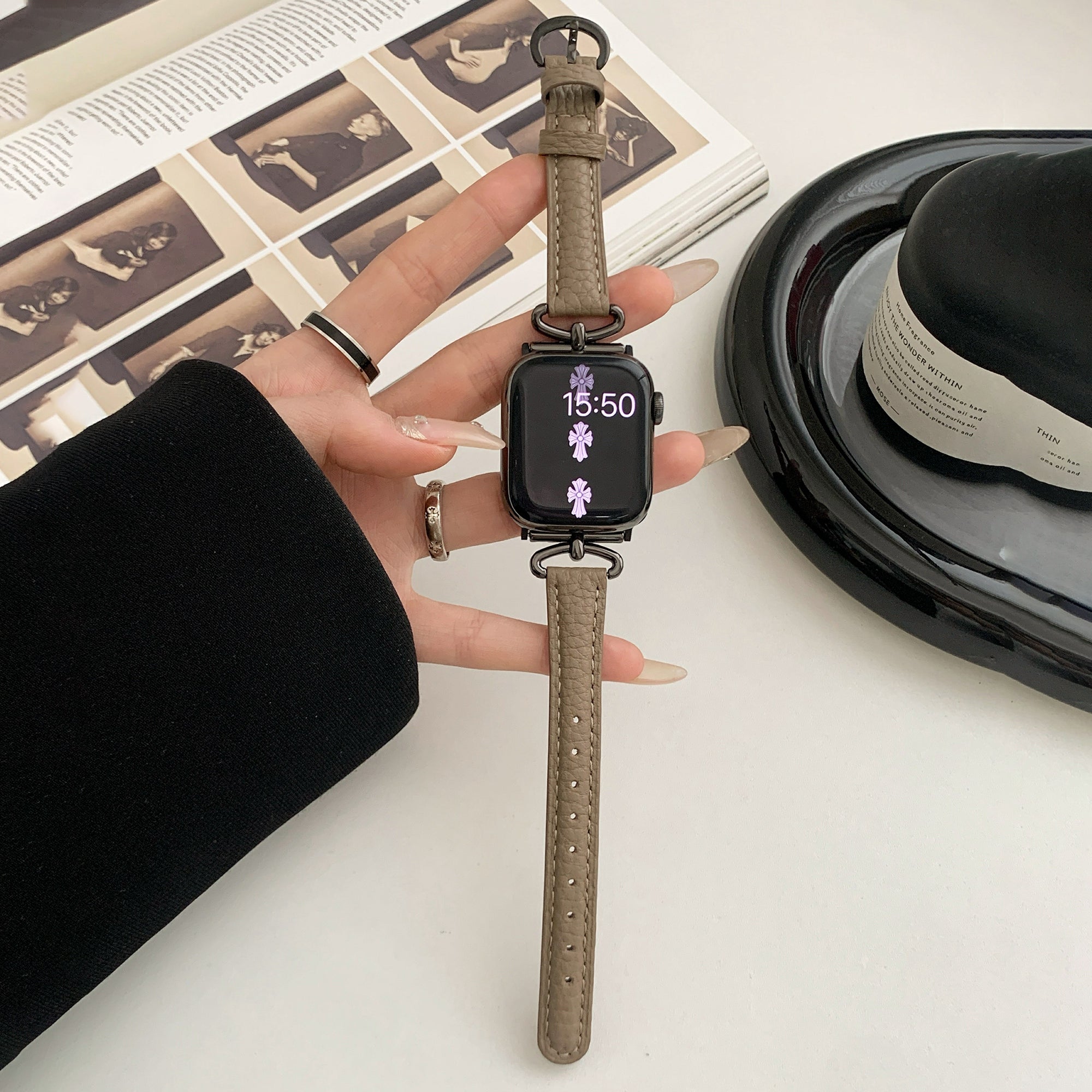 For Apple Watch Series 9 8 7 41mm / 6 5 4 SE (2022) SE (2023) SE 40mm / 3 2 1 38mm Watch Band Genuine Cow Leather Strap - Coffee+Black Buckle