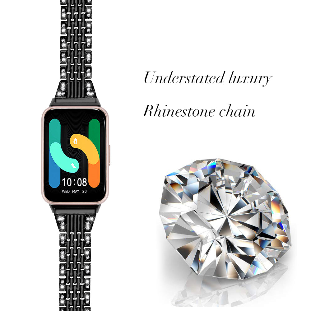 For Samsung Galaxy Fit3 SM-R390 Watch Band 5.2"-8.6" Adjustable Watch Strap with Shiny Rhinestone - Black