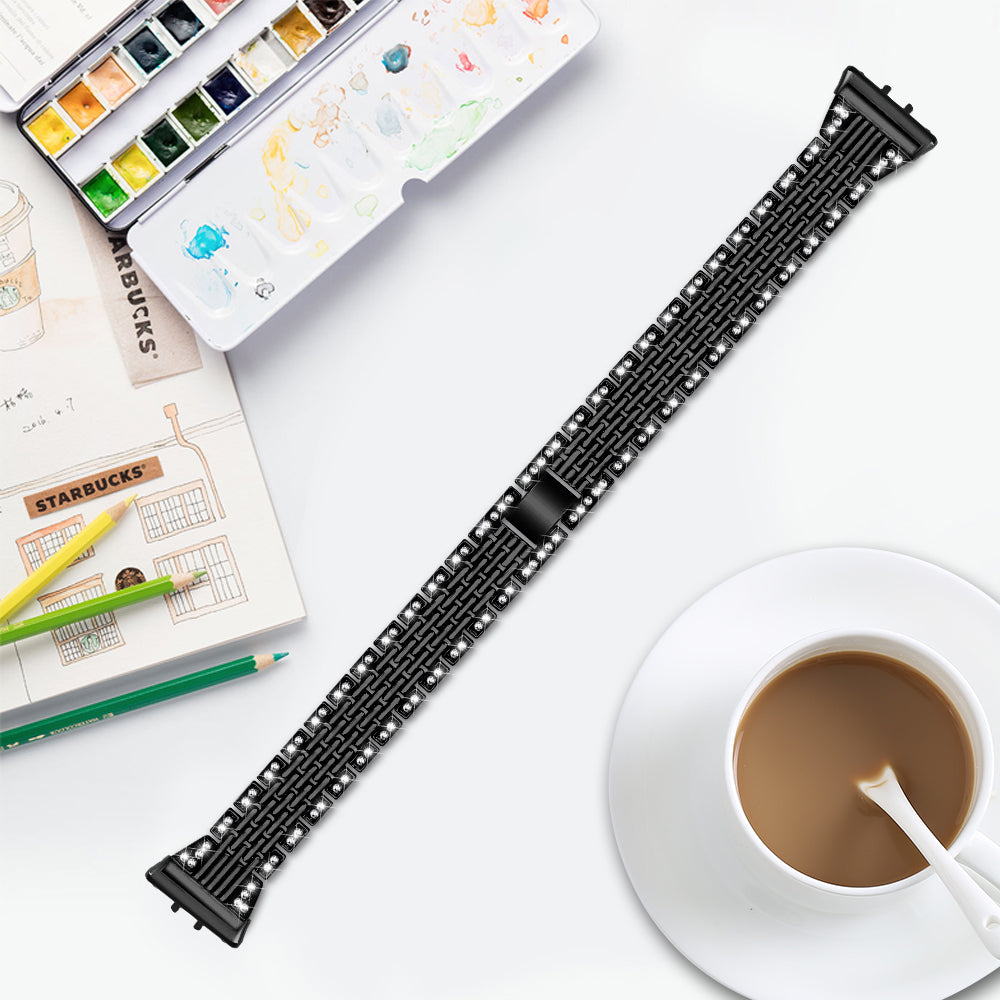 For Samsung Galaxy Fit3 SM-R390 Watch Band 5.2"-8.6" Adjustable Watch Strap with Shiny Rhinestone - Black