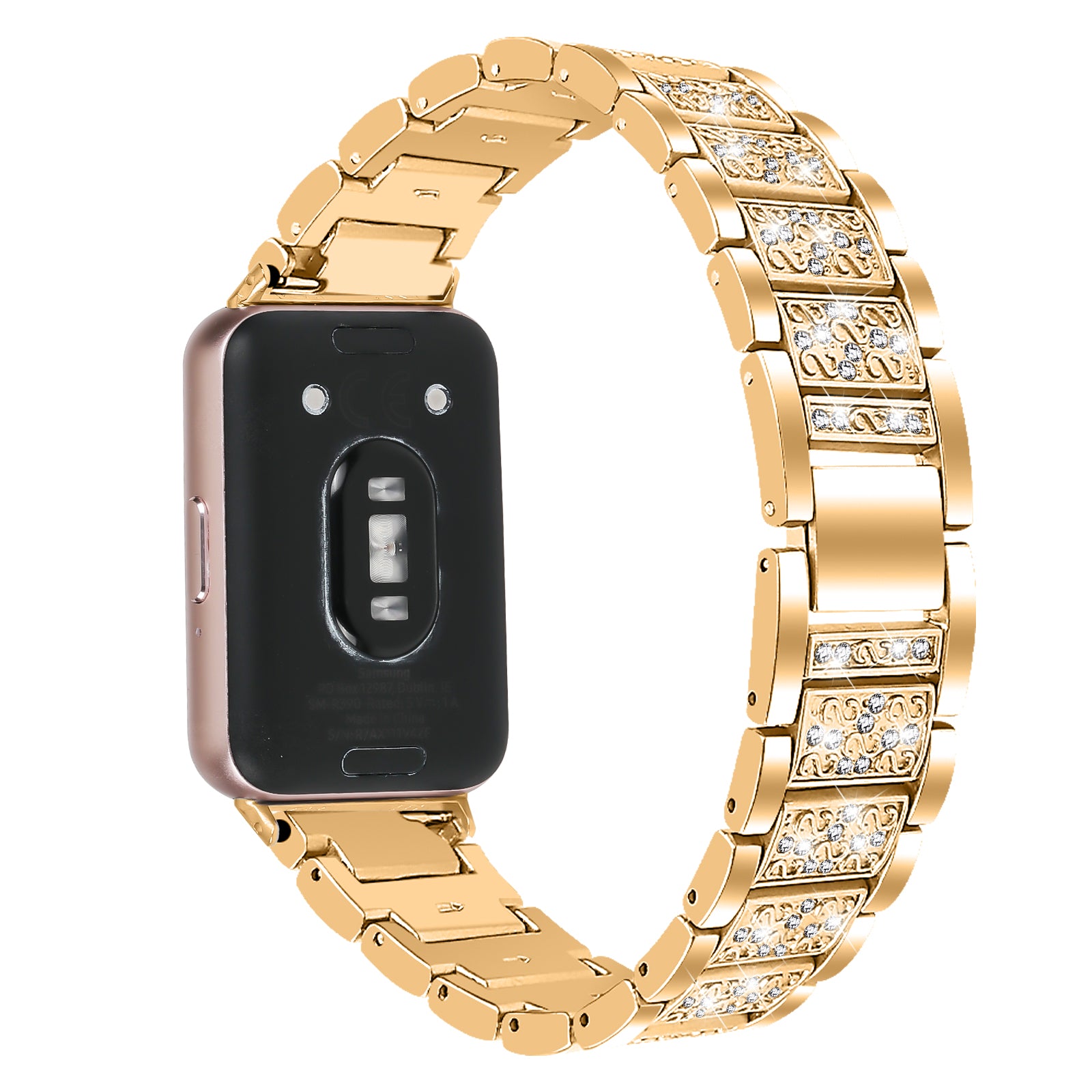 For Samsung Galaxy Fit3 SM-R390 Strap Replacement Shiny Rhinestone Metal Smart Watch Band - Black