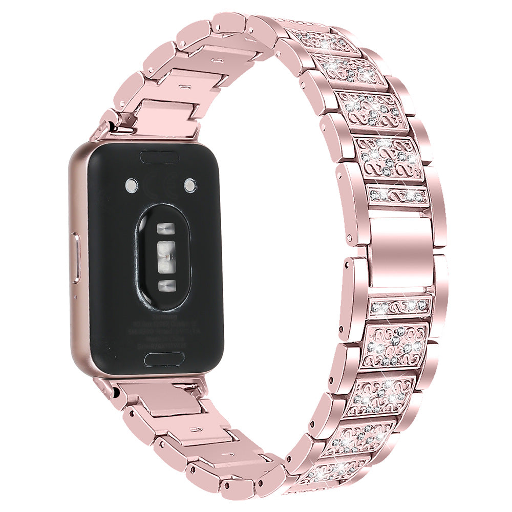 For Samsung Galaxy Fit3 SM-R390 Strap Replacement Shiny Rhinestone Metal Smart Watch Band - Black
