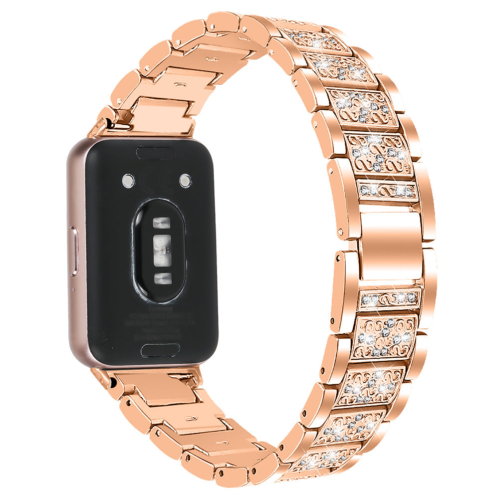 For Samsung Galaxy Fit3 SM-R390 Strap Replacement Shiny Rhinestone Metal Smart Watch Band - Black