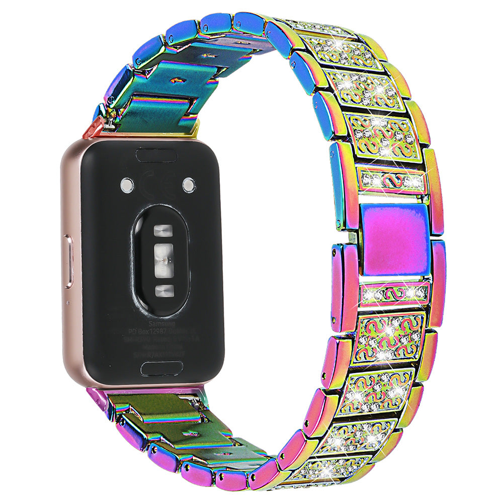 For Samsung Galaxy Fit3 SM-R390 Strap Replacement Shiny Rhinestone Metal Smart Watch Band - Black