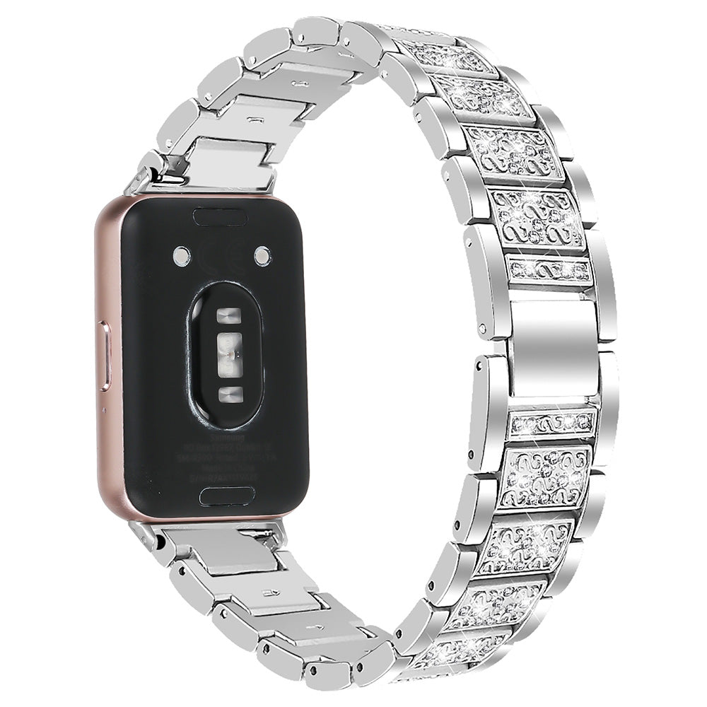 For Samsung Galaxy Fit3 SM-R390 Strap Replacement Shiny Rhinestone Metal Smart Watch Band - Black