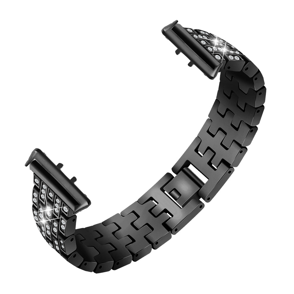 For Samsung Galaxy Fit3 SM-R390 Metal Watch Band Rhinestone Decor 5-Bead Wrist Strap - Black