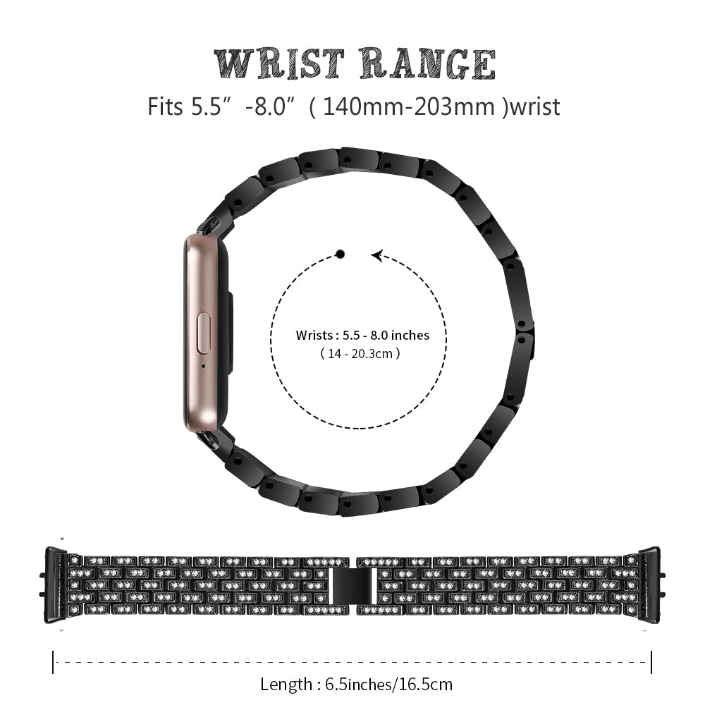 For Samsung Galaxy Fit3 SM-R390 Metal Watch Band Rhinestone Decor 5-Bead Wrist Strap - Black