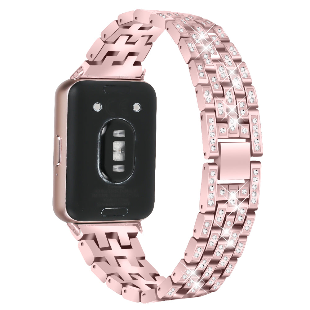 For Samsung Galaxy Fit3 SM-R390 Metal Watch Band Rhinestone Decor 5-Bead Wrist Strap - Black