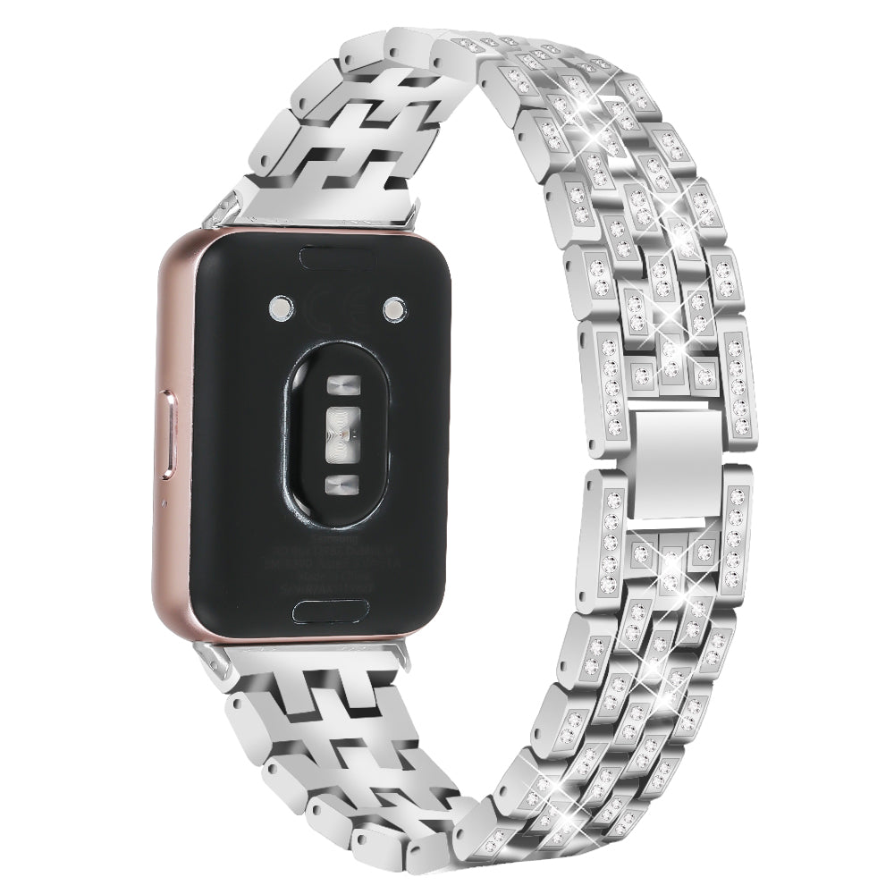 For Samsung Galaxy Fit3 SM-R390 Metal Watch Band Rhinestone Decor 5-Bead Wrist Strap - Black
