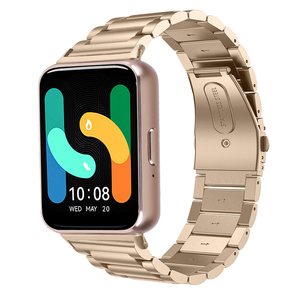 For Samsung Galaxy Fit3 SM-R390 Stainless Steel 3 Beads Wrist Band Replacement Smartwatch Strap - Gold