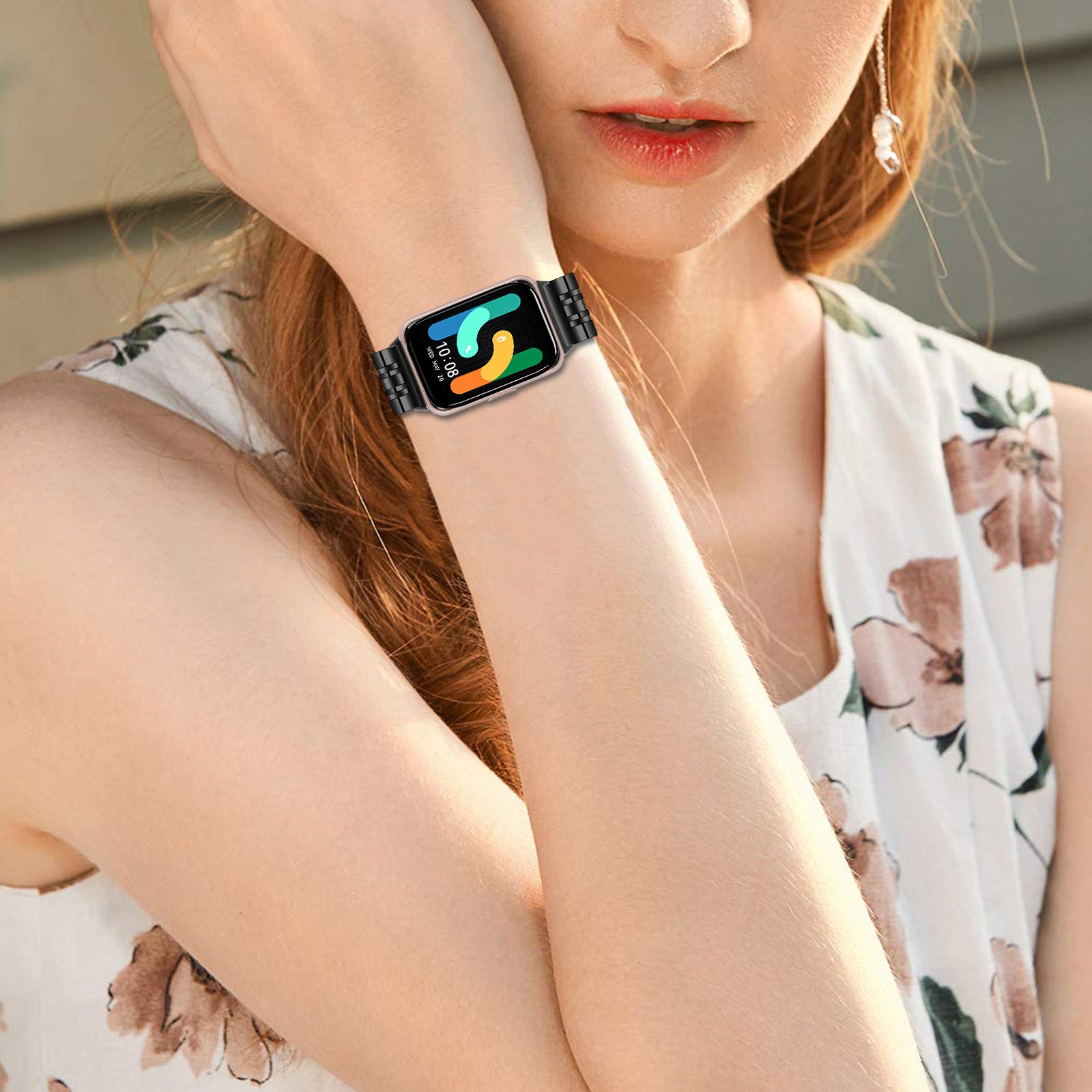 For Samsung Galaxy Fit3 SM-R390 Smartwatch Wrist Band Stainless Steel Watch Strap - Black