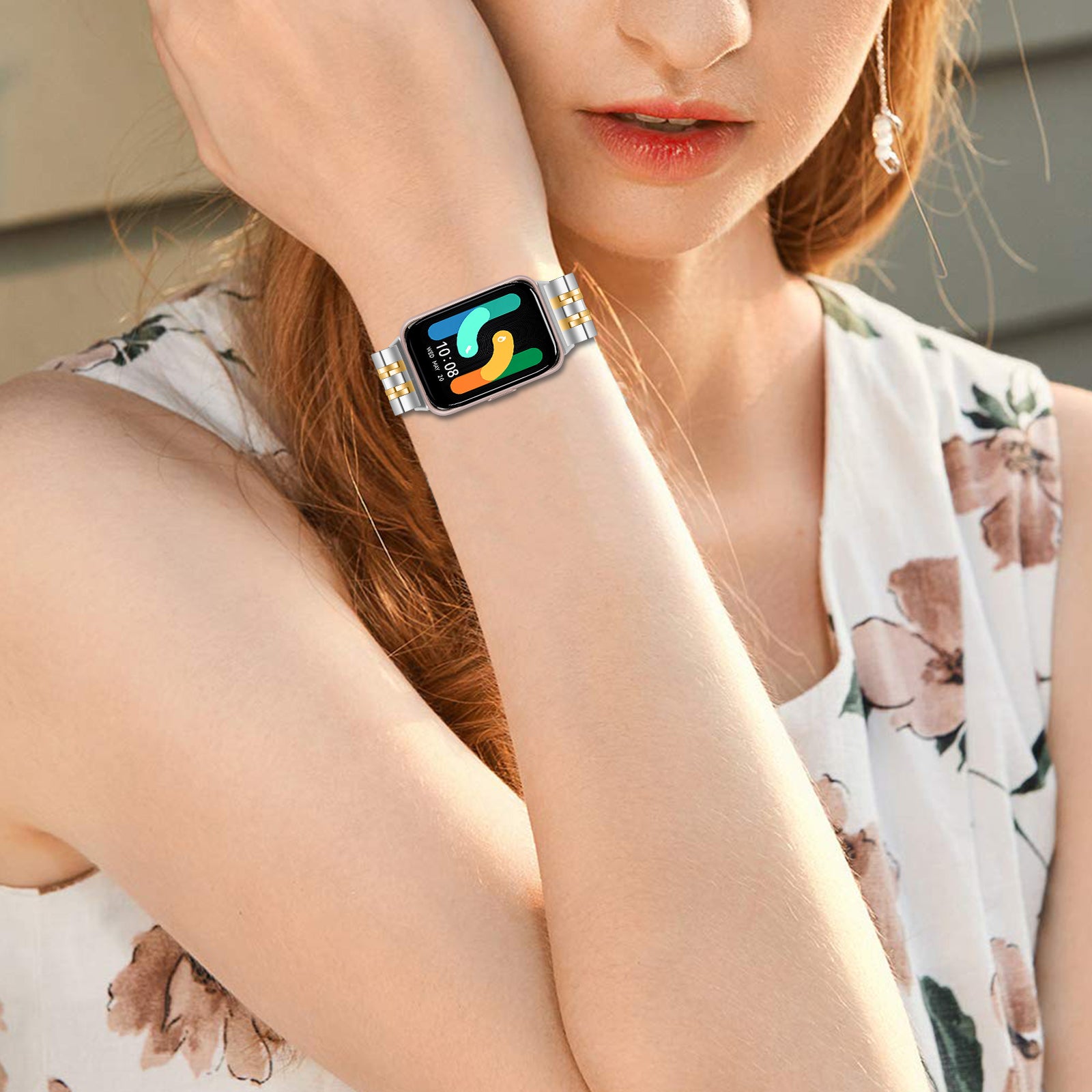 For Samsung Galaxy Fit3 SM-R390 Watch Strap High-Strength Stainless Steel Wrist Band - Silver+Gold