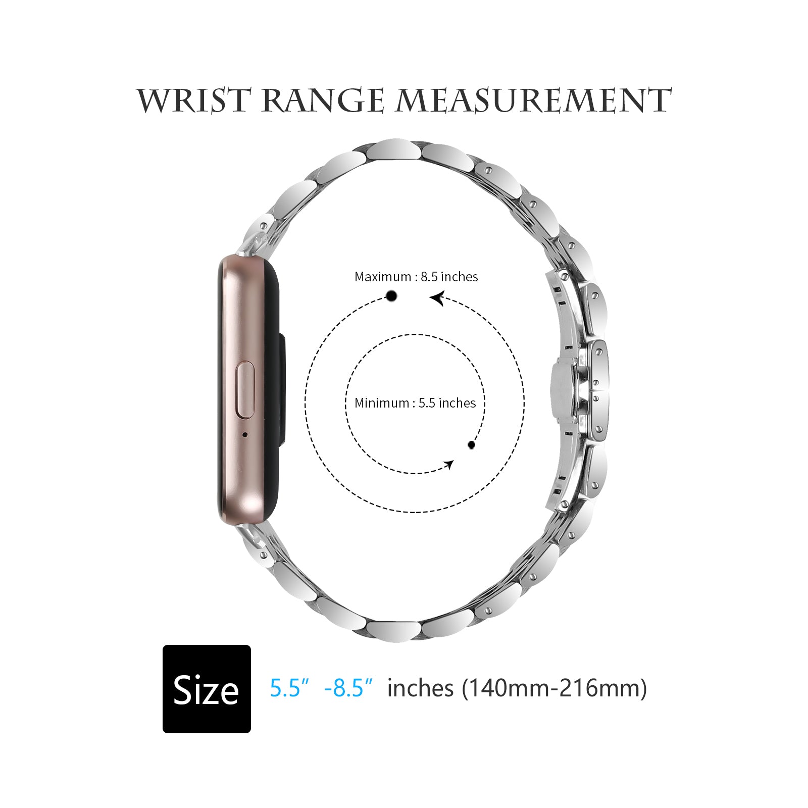 For Samsung Galaxy Fit3 SM-R390 Watch Strap High-Strength Stainless Steel Wrist Band - Silver+Gold