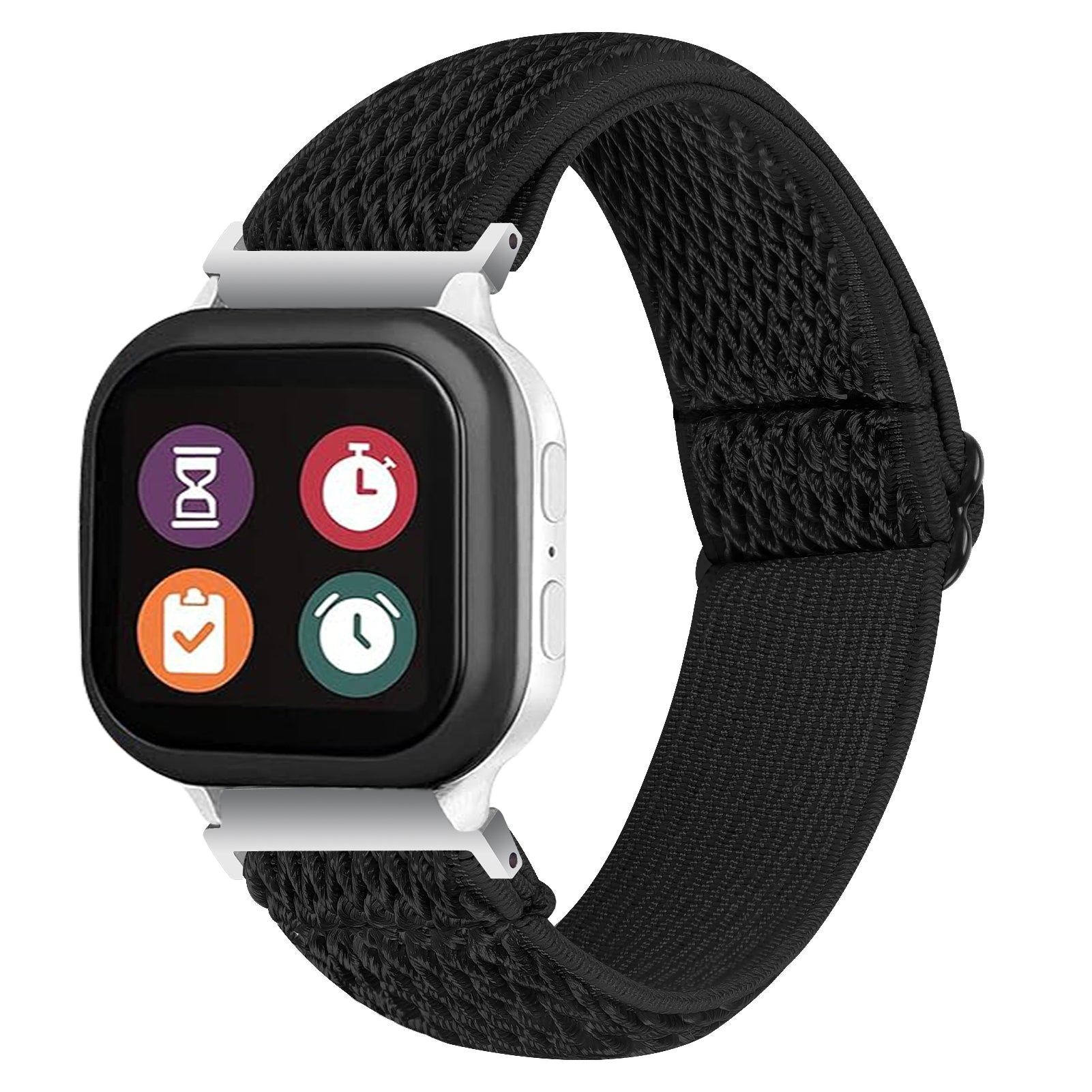 For Verizon Gizmo Watch 3 Elastic Wrist Band Wavy Pattern Woven Nylon Watch Strap - Black