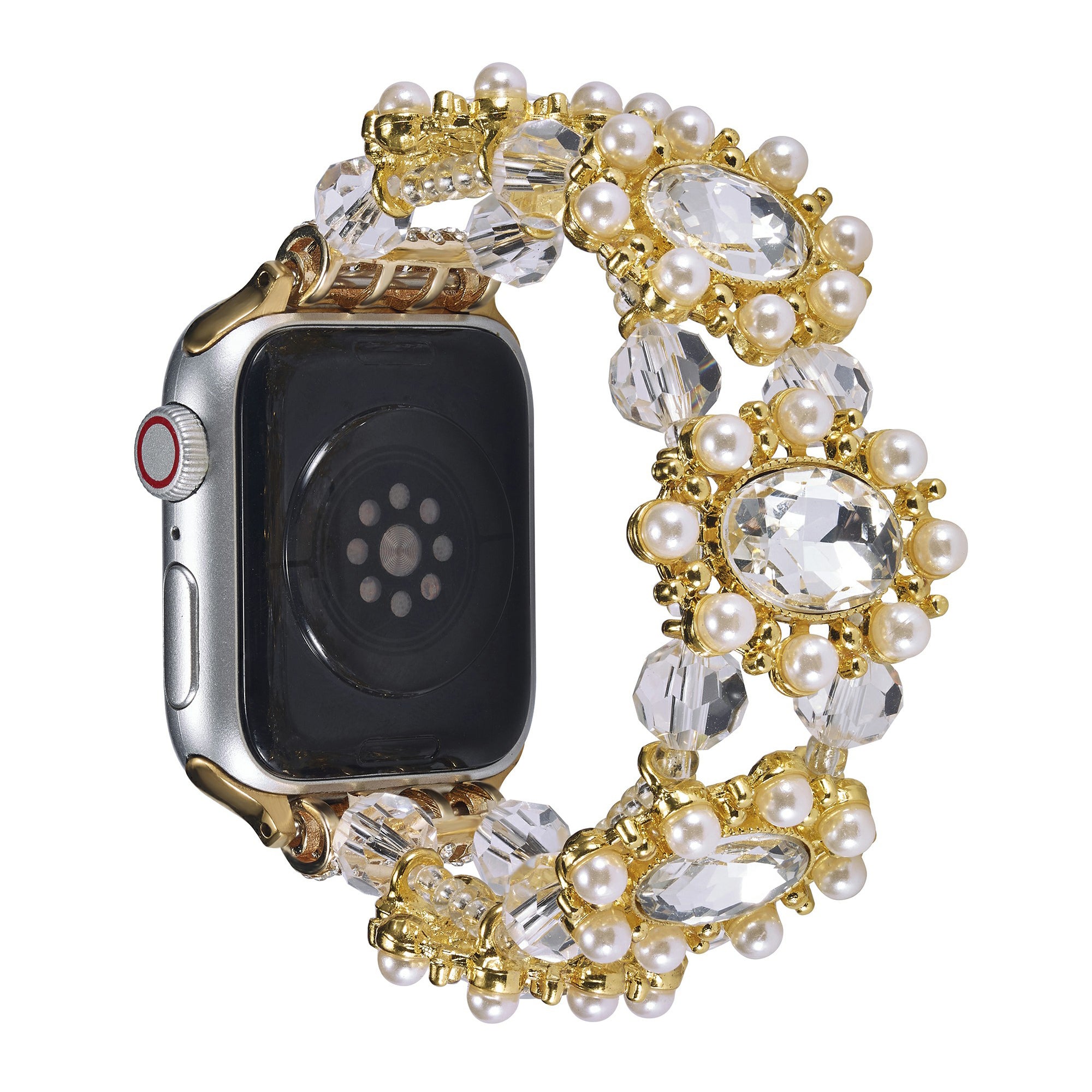For Apple Watch Series 9 8 7 41mm  /  6 5 4 SE (2023) SE (2022) SE 40mm  /  3 2 1 38mm Wrist Strap Beaded Pearl Decor Watchband - Black