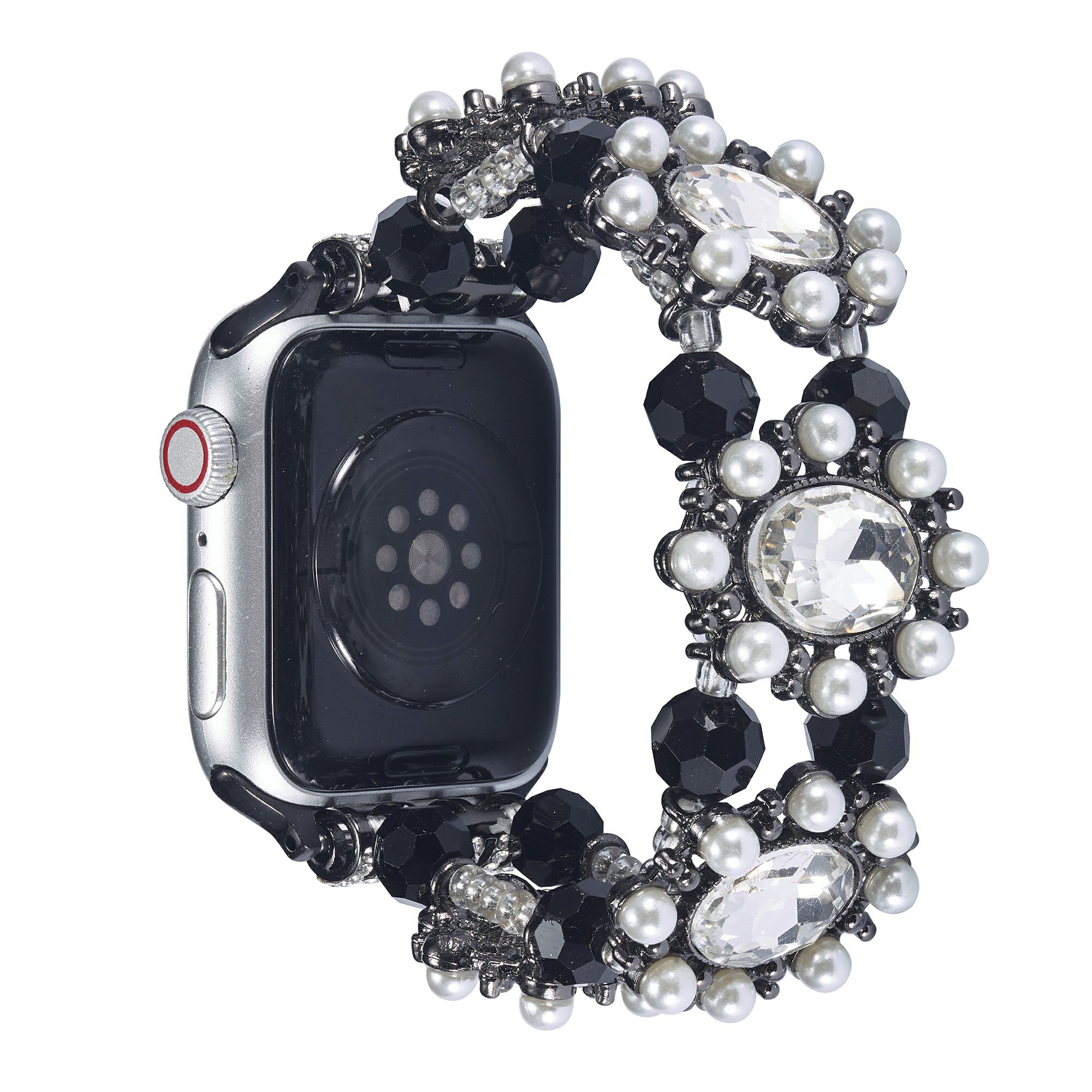 For Apple Watch Ultra 2 Ultra 49mm / 9 8 7 45mm / 6 5 4 SE (2023) SE (2022) SE 44mm / 3 2 1 42mm Pearl Bracelet Watch Band - Rose Gold - Black