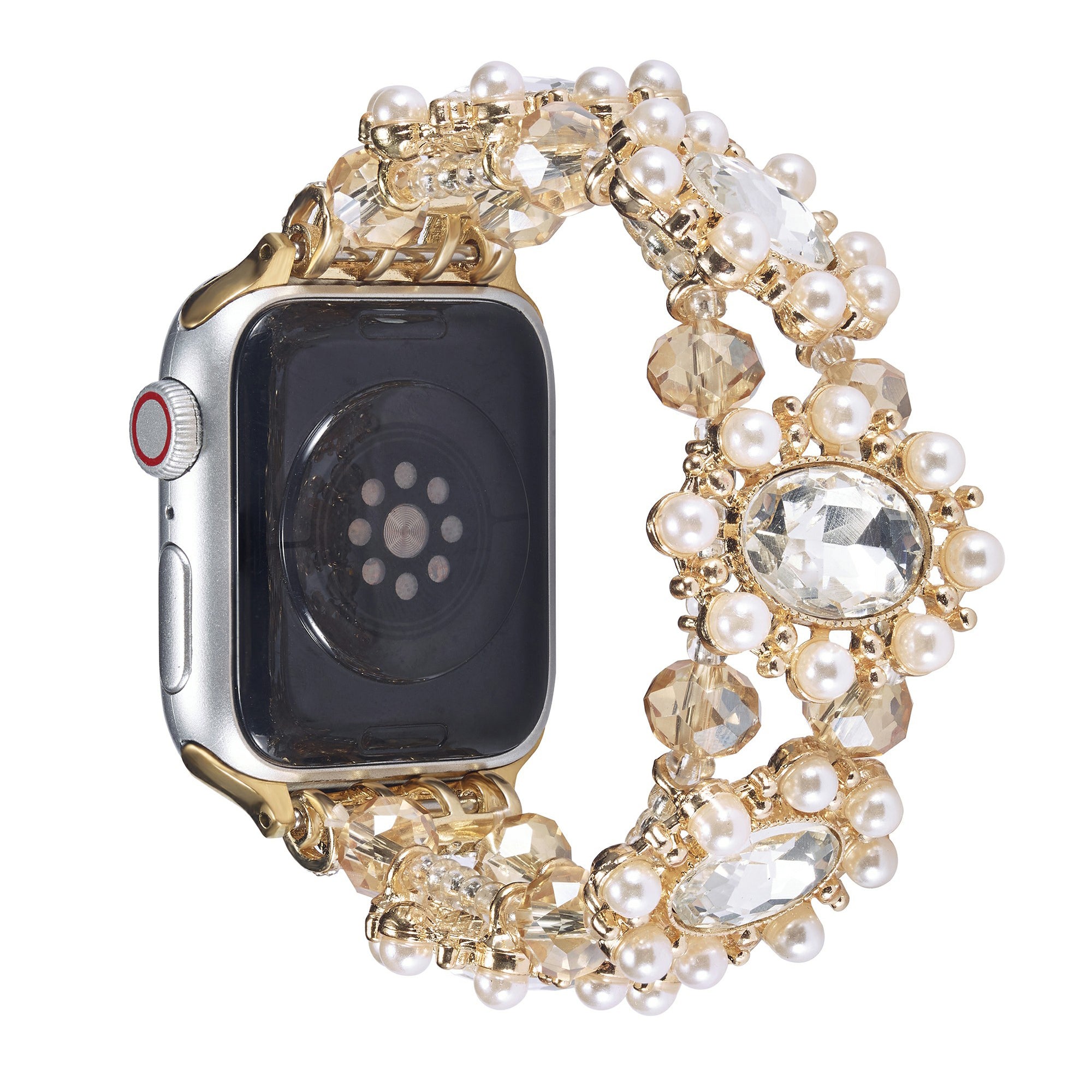 For Apple Watch Ultra 2 Ultra 49mm / 9 8 7 45mm / 6 5 4 SE (2023) SE (2022) SE 44mm / 3 2 1 42mm Pearl Bracelet Watch Band - Rose Gold - Black