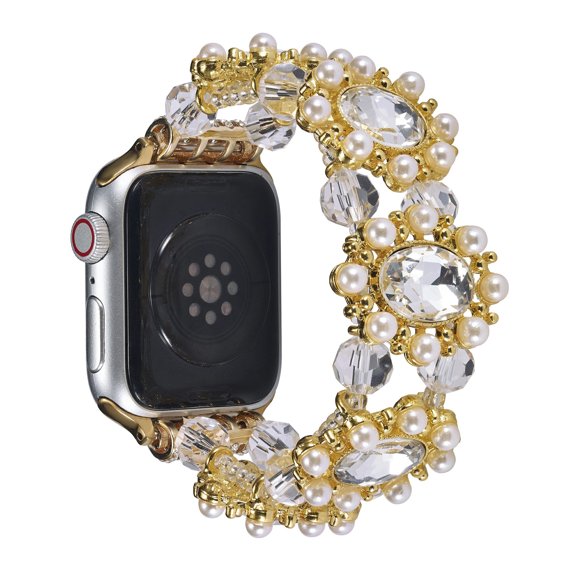 For Apple Watch Ultra 2 Ultra 49mm / 9 8 7 45mm / 6 5 4 SE (2023) SE (2022) SE 44mm / 3 2 1 42mm Pearl Bracelet Watch Band - Rose Gold - Black