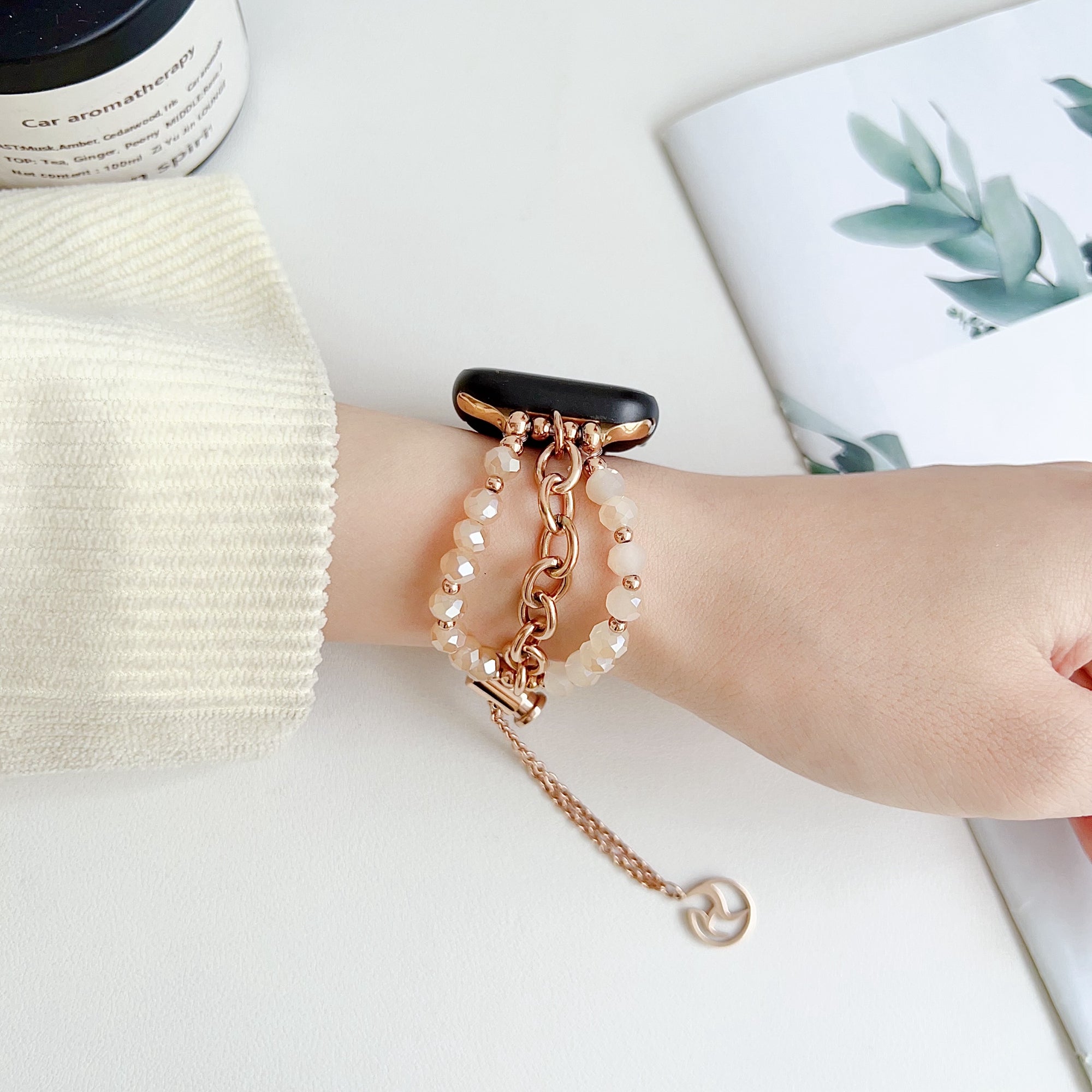 For Apple Watch Ultra 2 Ultra 49mm / Series 9 8 7 45mm / 6 5 4 SE (2022) SE (2023) SE 44mm / 3 2 1 42mm Watch Strap Beads Bracelet - Rose Gold