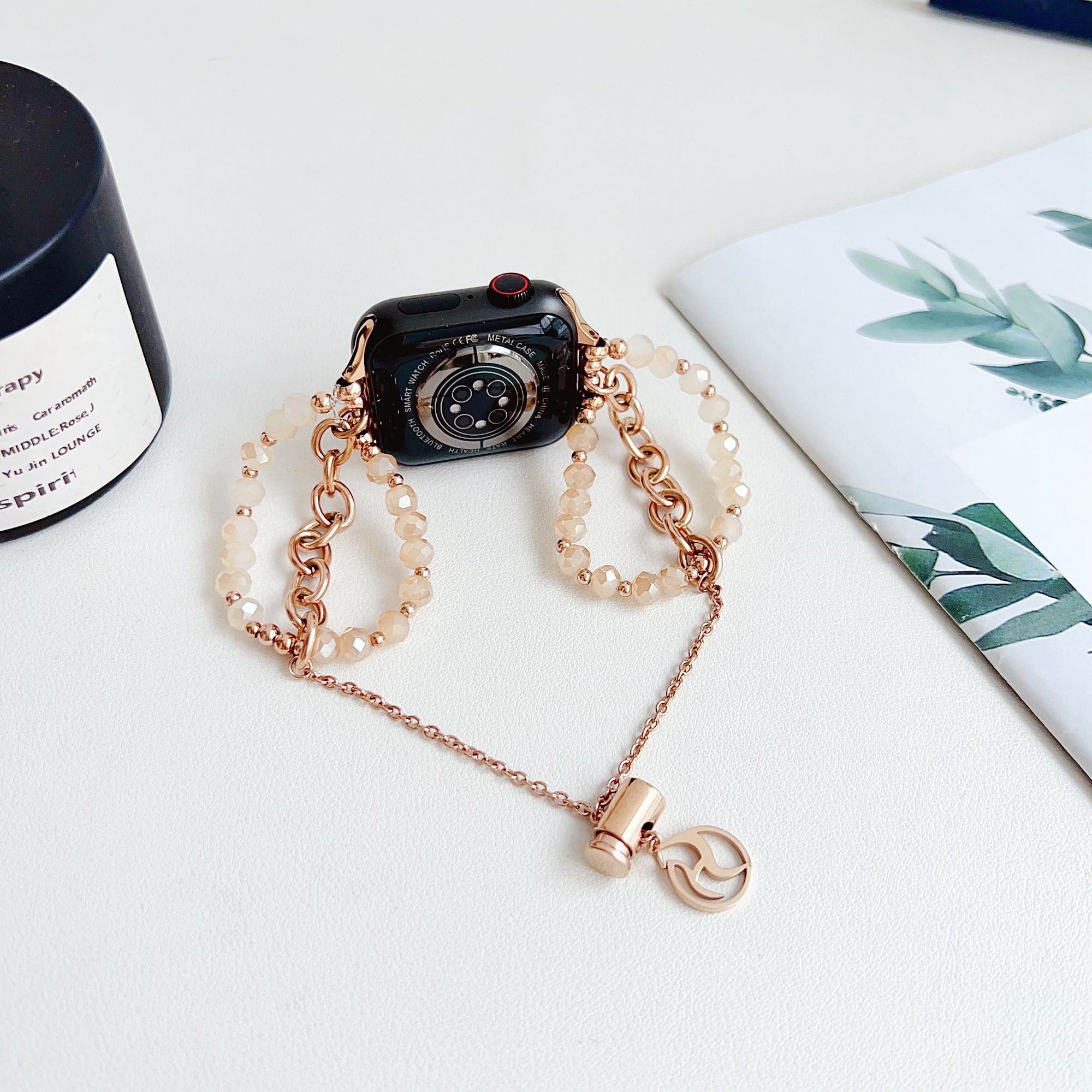 For Apple Watch Series 9 8 41mm / 6 5 4 SE (2023) SE (2022) SE 40mm / 3 2 1 38mm Band Beaded Watch Bracelet - Rose Gold