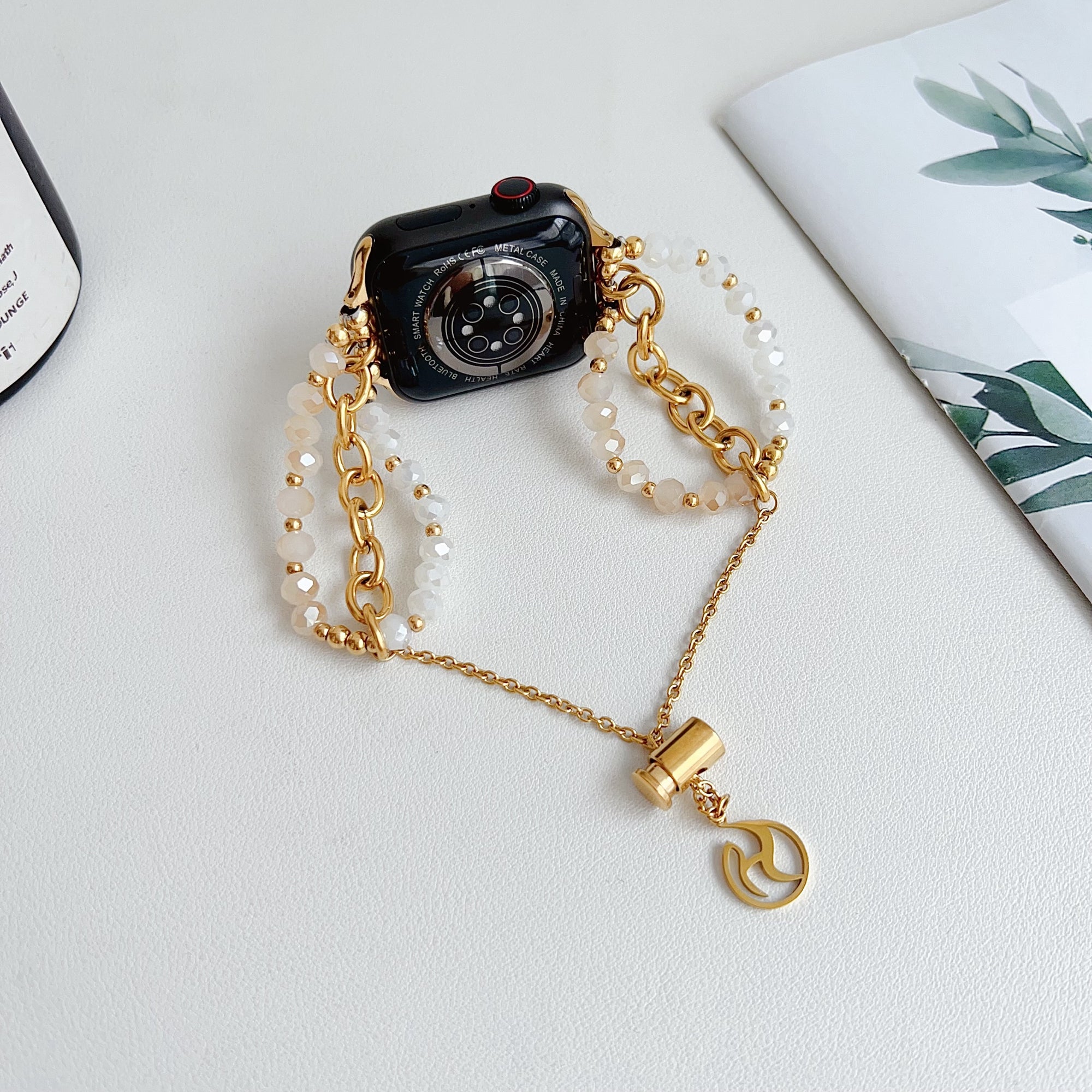 For Apple Watch Series 9 8 41mm / 6 5 4 SE (2023) SE (2022) SE 40mm / 3 2 1 38mm Band Beaded Watch Bracelet - Rose Gold