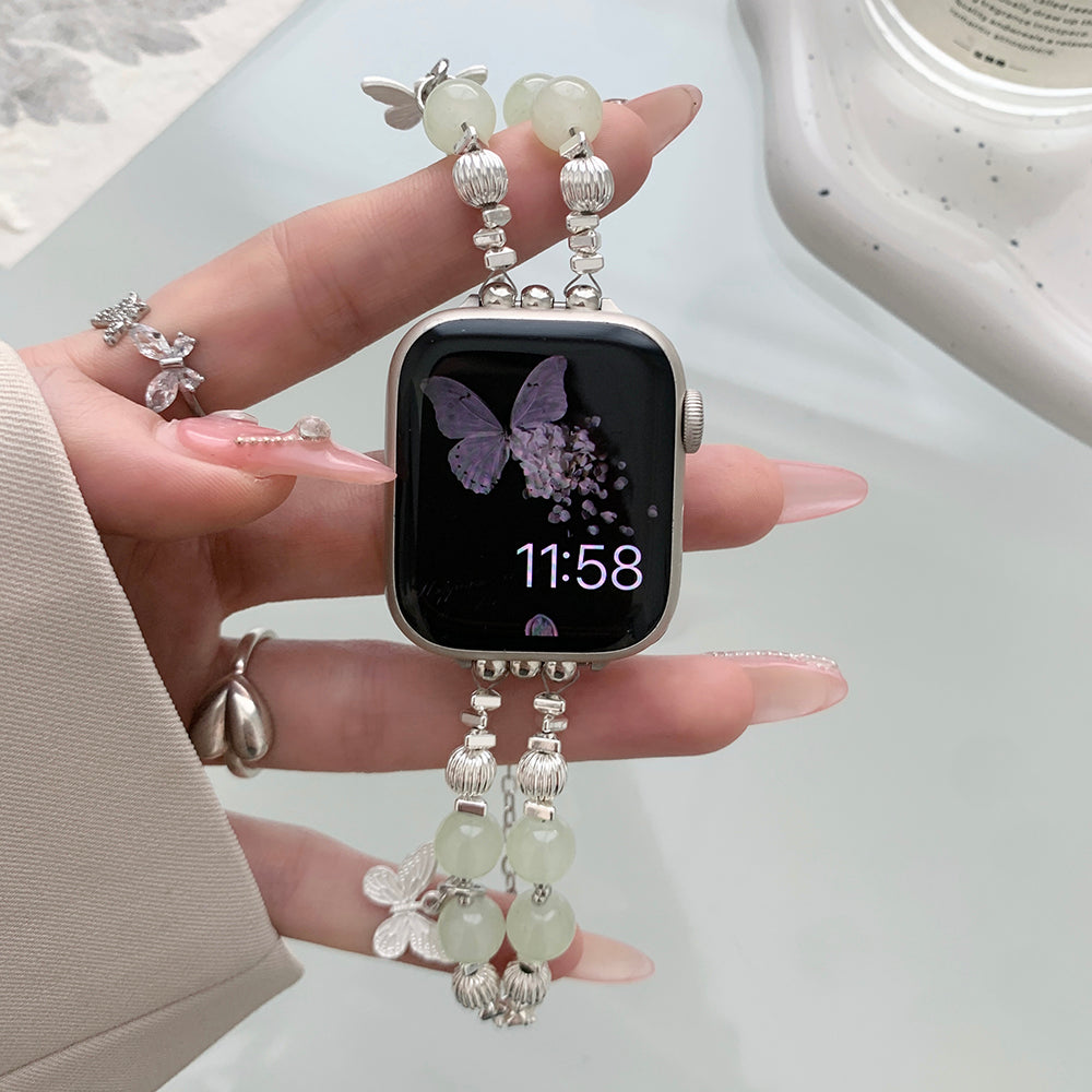 For Apple Watch Ultra 2 Ultra 49mm / 9 8 7 45mm / 6 5 4 SE (2023) SE (2022) SE 44mm / 3 2 1 42mm Beaded Band Watch Bracelet - Jade Beads