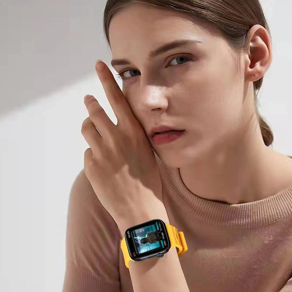 For Apple Watch Ultra 2 Ultra 49mm / 9 8 7 45mm / 6 5 4 SE (2023) SE (2022) SE 44mm / 3 2 1 42mm Silicone Watch Band with Nail Buckle - Yellow
