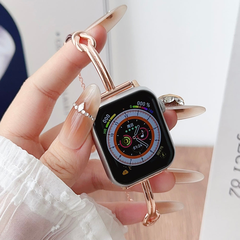 For Apple Watch Ultra 2 Ultra 49mm / 9 8 45mm / 6 5 4 SE (2023) SE (2022) SE 44mm / 3 2 1 42mm Alloy Strap Knotted Watch Band - Rose Gold