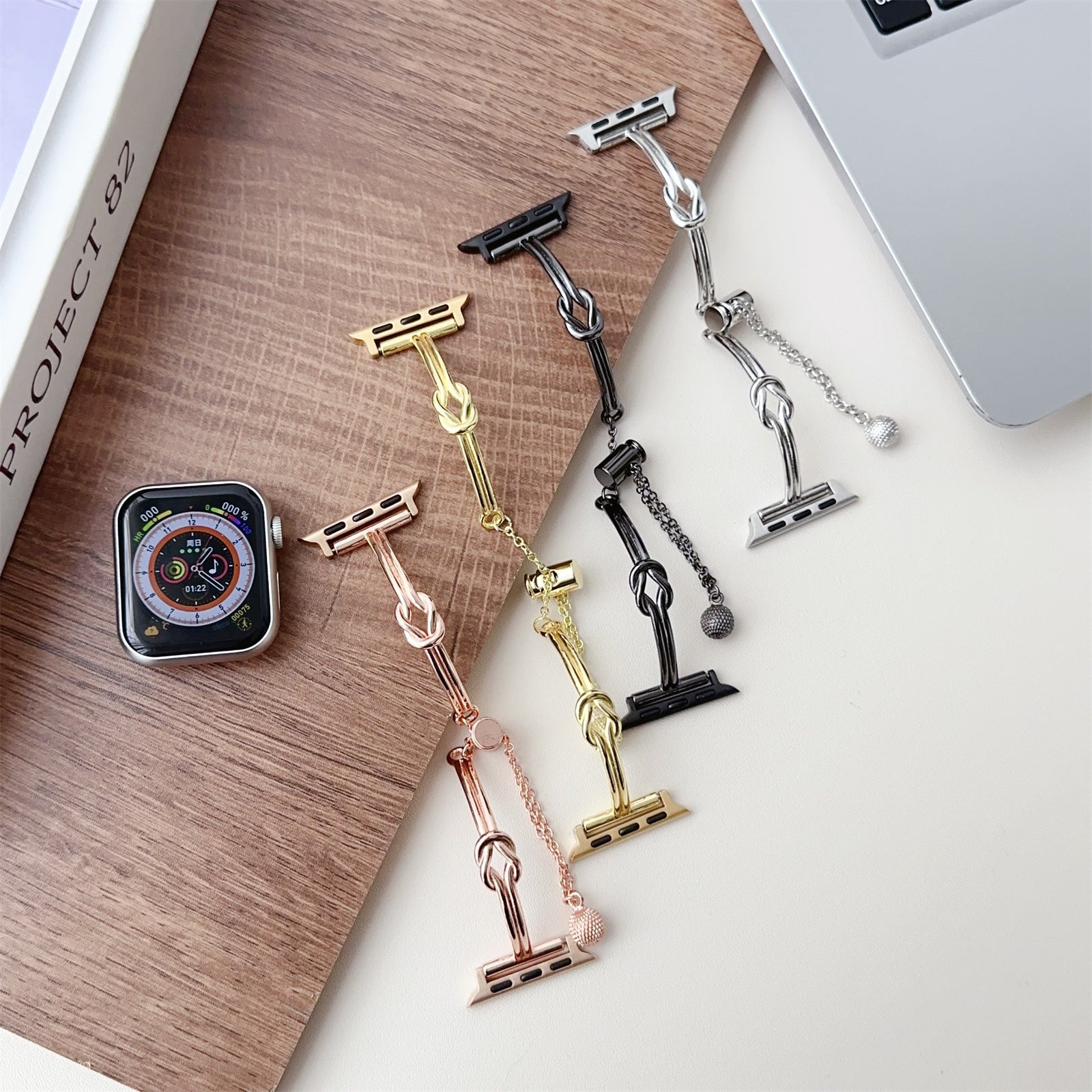 For Apple Watch Ultra 2 Ultra 49mm / 9 8 45mm / 6 5 4 SE (2023) SE (2022) SE 44mm / 3 2 1 42mm Alloy Strap Knotted Watch Band - Rose Gold