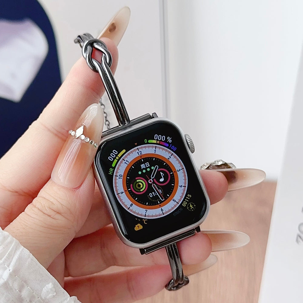For Apple Watch Ultra 2 Ultra 49mm / 9 8 45mm / 6 5 4 SE (2023) SE (2022) SE 44mm / 3 2 1 42mm Alloy Strap Knotted Watch Band - Rose Gold