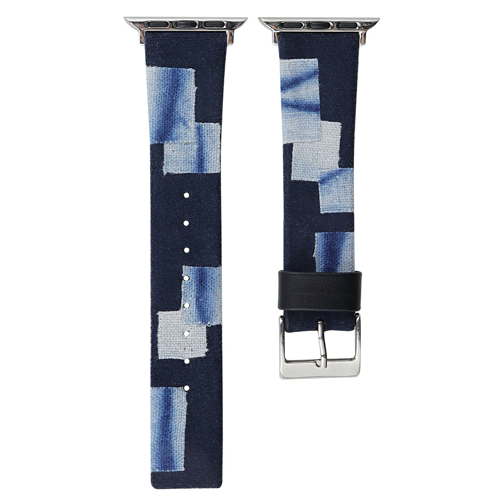 For Apple Watch Series 9 8 7 41mm / 6 5 4 SE (2023) SE (2022) SE 40mm / 3 2 1 38mm Strap Denim+PU Leather Watch Band - Blue Dyeing+Brown