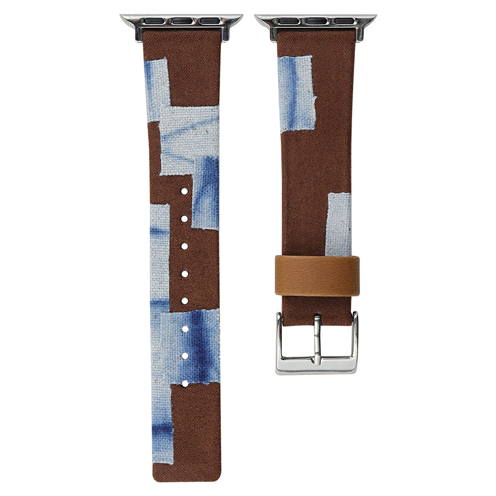 For Apple Watch Ultra 2 Ultra 49mm / 9 8 7 45mm / 6 5 4 SE (2023) SE (2022) SE 44mm / 3 2 1 42mm Denim+PU Leather Wrist Band - Blue Dyeing+Brown