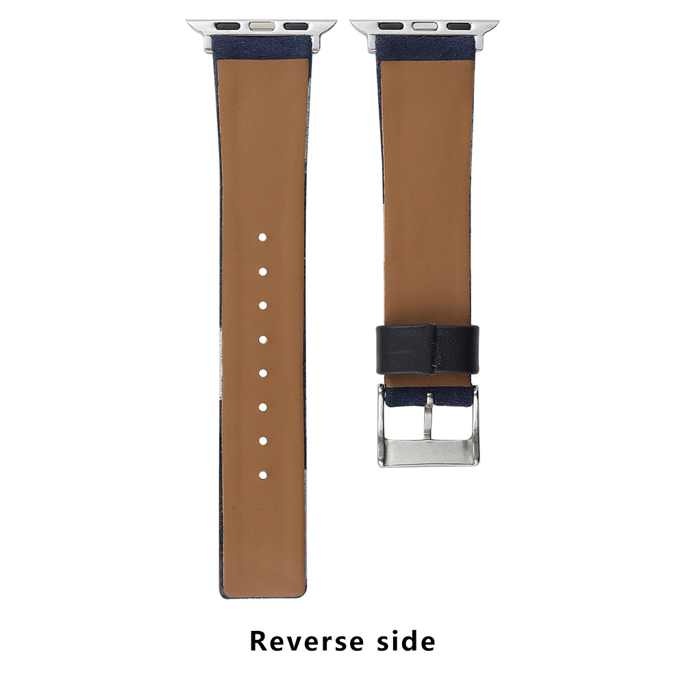 For Apple Watch Ultra 2 Ultra 49mm / 9 8 7 45mm / 6 5 4 SE (2023) SE (2022) SE 44mm / 3 2 1 42mm Denim+PU Leather Wrist Band - Blue Dyeing+Brown