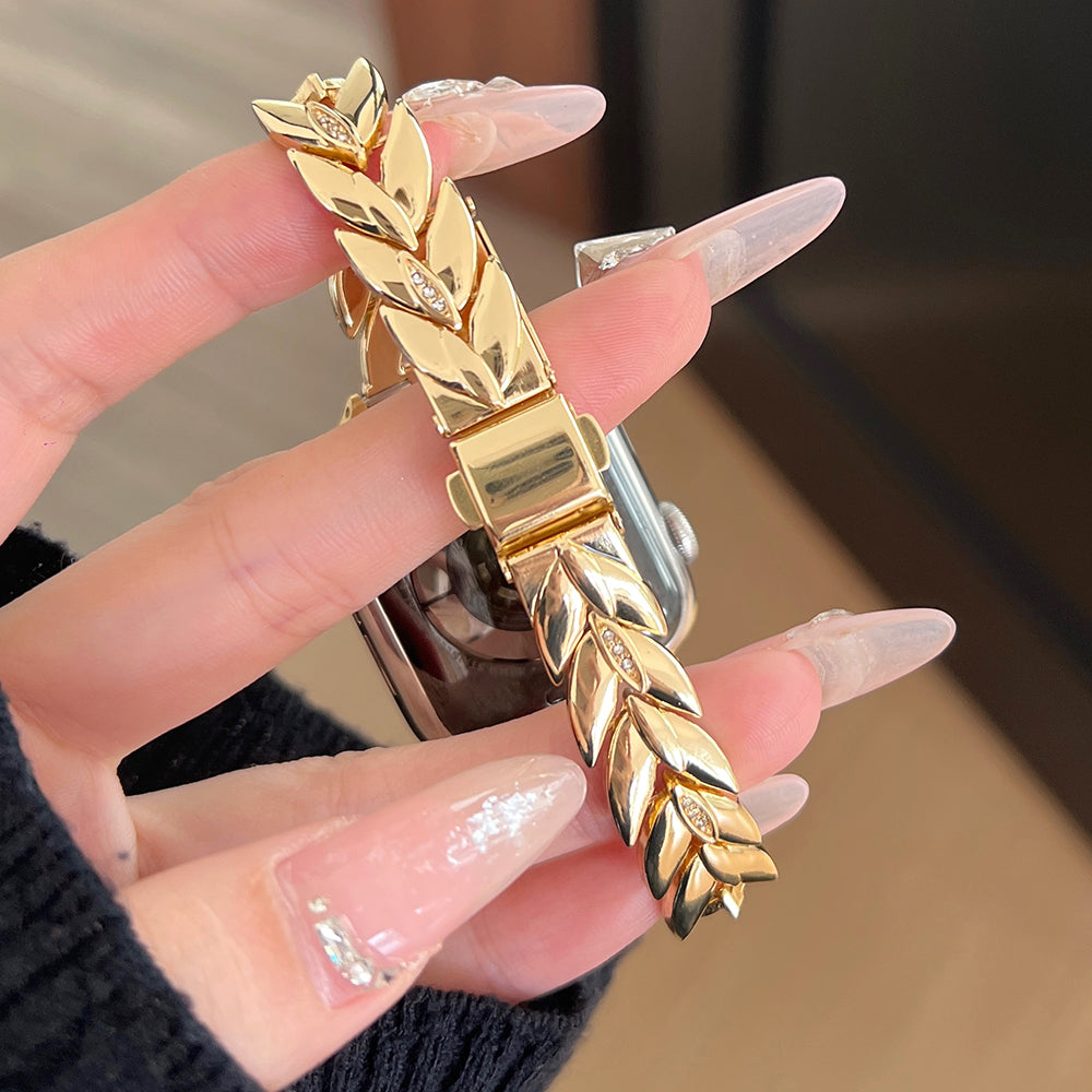 For Apple Watch Ultra 2 Ultra 49mm / 9 8 7 45mm / 6 5 4 SE (2023) SE (2022) SE 44mm / 3 2 1 42mm Wheat Spike Zinc Alloy Wristband - Gold