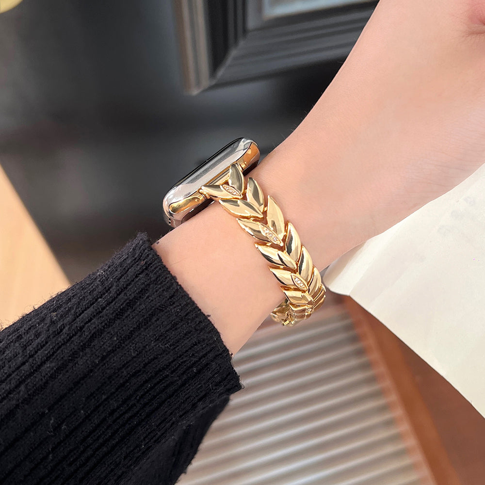 For Apple Watch Ultra 2 Ultra 49mm / 9 8 7 45mm / 6 5 4 SE (2023) SE (2022) SE 44mm / 3 2 1 42mm Wheat Spike Zinc Alloy Wristband - Gold