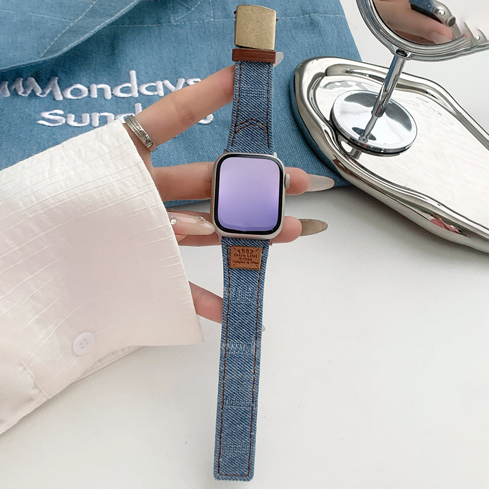 For Apple Watch Series 9 8 7 41mm / 6 5 4 SE (2023) SE (2022) SE 40mm / 3 2 1 38mm Replacement Strap Denim  Watch Band - Washed Blue
