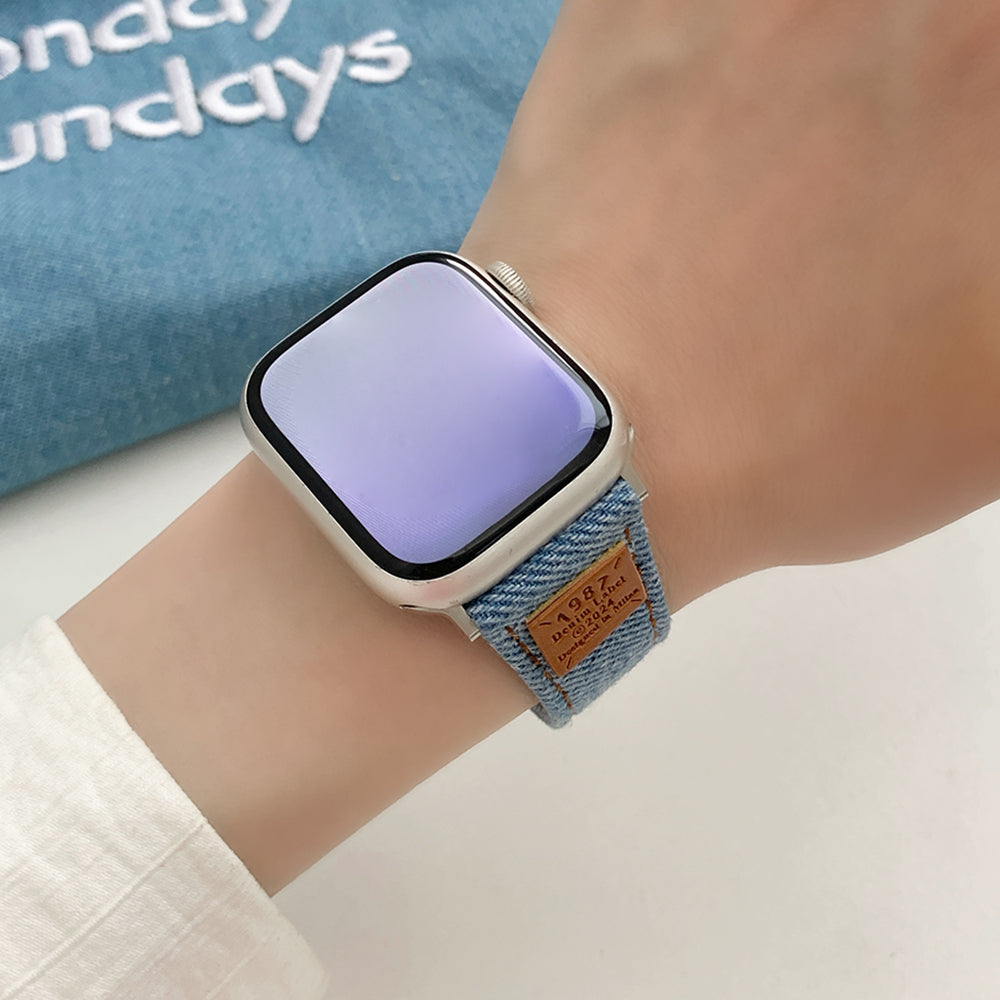 For Apple Watch Series 9 8 7 41mm / 6 5 4 SE (2023) SE (2022) SE 40mm / 3 2 1 38mm Replacement Strap Denim  Watch Band - Washed Blue