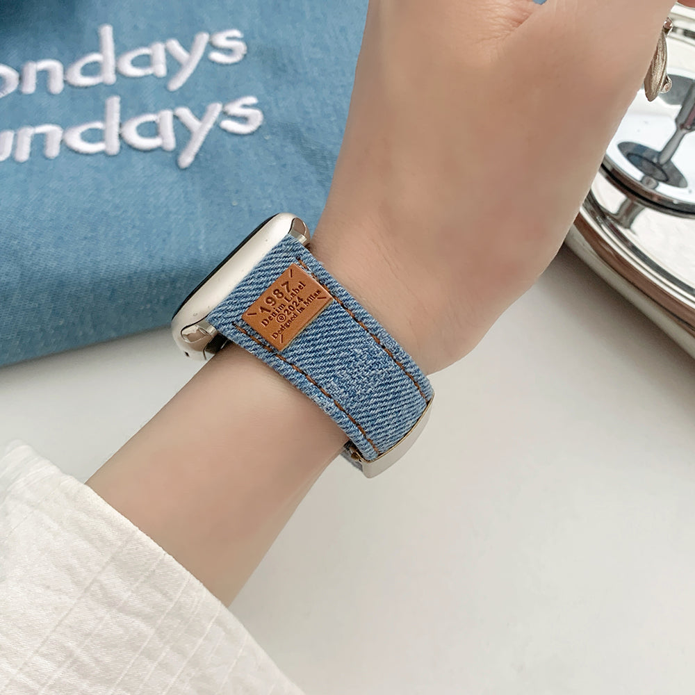 For Apple Watch Series 9 8 7 41mm / 6 5 4 SE (2023) SE (2022) SE 40mm / 3 2 1 38mm Replacement Strap Denim  Watch Band - Washed Blue