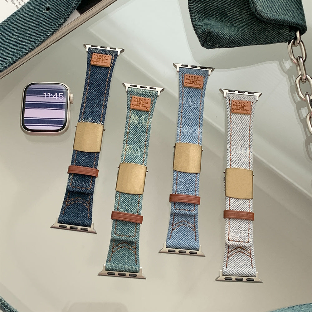 For Apple Watch Series 9 8 7 41mm / 6 5 4 SE (2023) SE (2022) SE 40mm / 3 2 1 38mm Replacement Strap Denim  Watch Band - Washed Blue