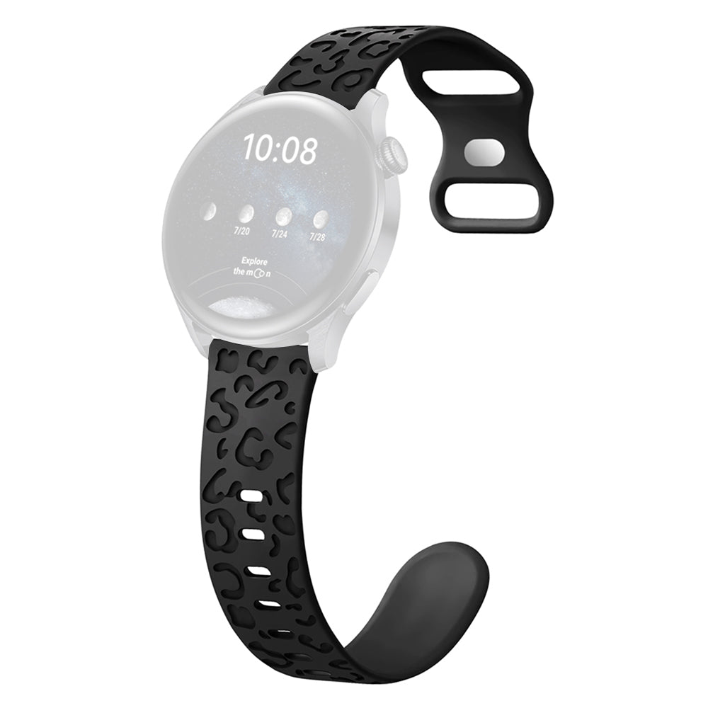 For Samsung Galaxy Watch6 Classic 47mm / 43mm / Garmin Venu Sq 2 20mm Silicone Watch Band Leopard Printed - Black