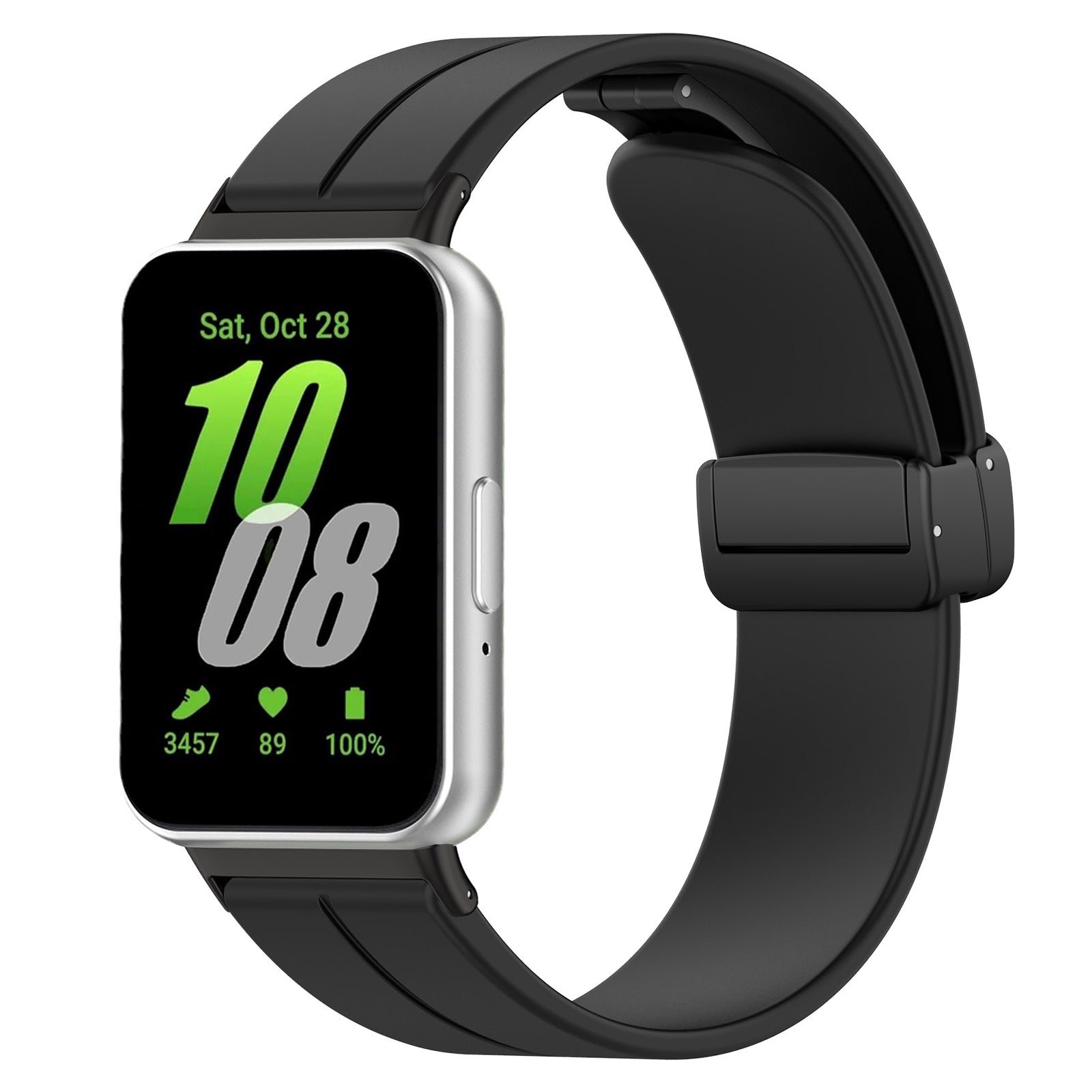 For Samsung Galaxy Fit3 SM-R390 Silicone Strap Replacement Wrist Band with Folding Buckle - Black