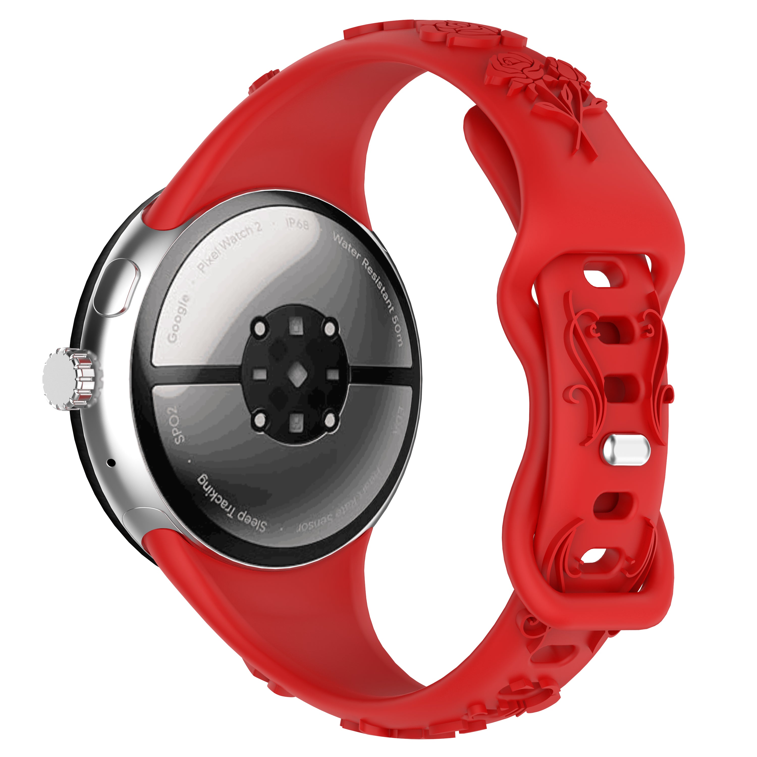 For Google Pixel Watch / Pixel Watch 2 Carving Flower Pattern Watch Strap Replacement Silicone Band - Orange