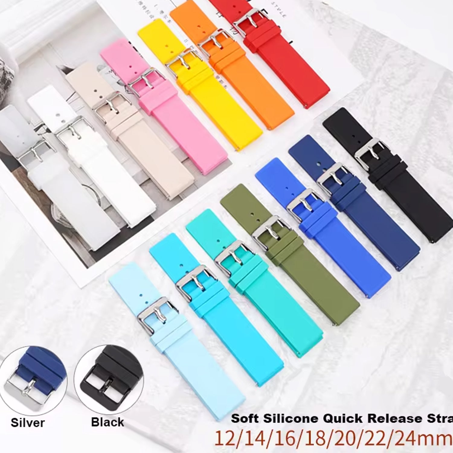 18mm Universal Replacement Watch Strap Sporty Silicone Wrist Band with Silver Buckle - Dark Blue