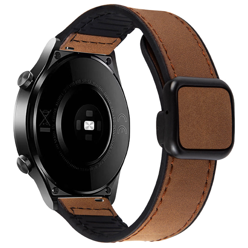 For Garmin vivoactive 5 / Venu 2 Plus Universal 20mm Watch Strap Crazy Horse Texture Leather+Silicone Band - Light Brown