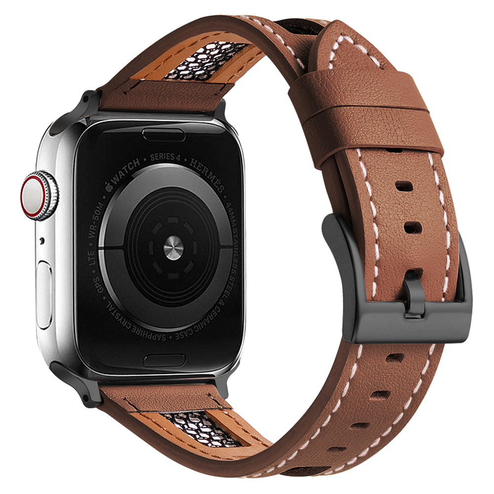 For Apple Watch Ultra 2 Ultra 49mm / Series 9 8 7 45mm / 6 5 4 SE (2022) SE (2023) SE 44mm / 3 2 1 42mm Genuine Cow Leather Band - Dark Brown