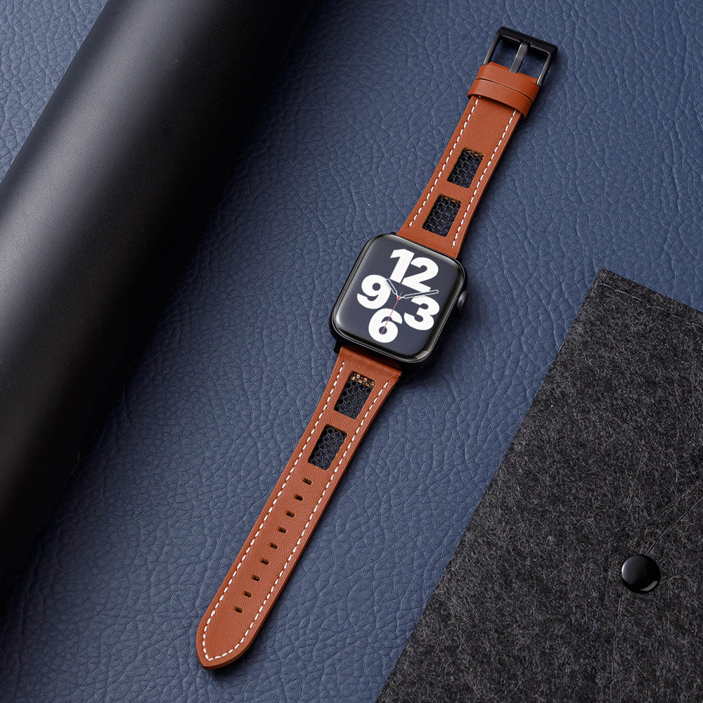 For Apple Watch Ultra 2 Ultra 49mm / Series 9 8 7 45mm / 6 5 4 SE (2022) SE (2023) SE 44mm / 3 2 1 42mm Genuine Cow Leather Band - Dark Brown